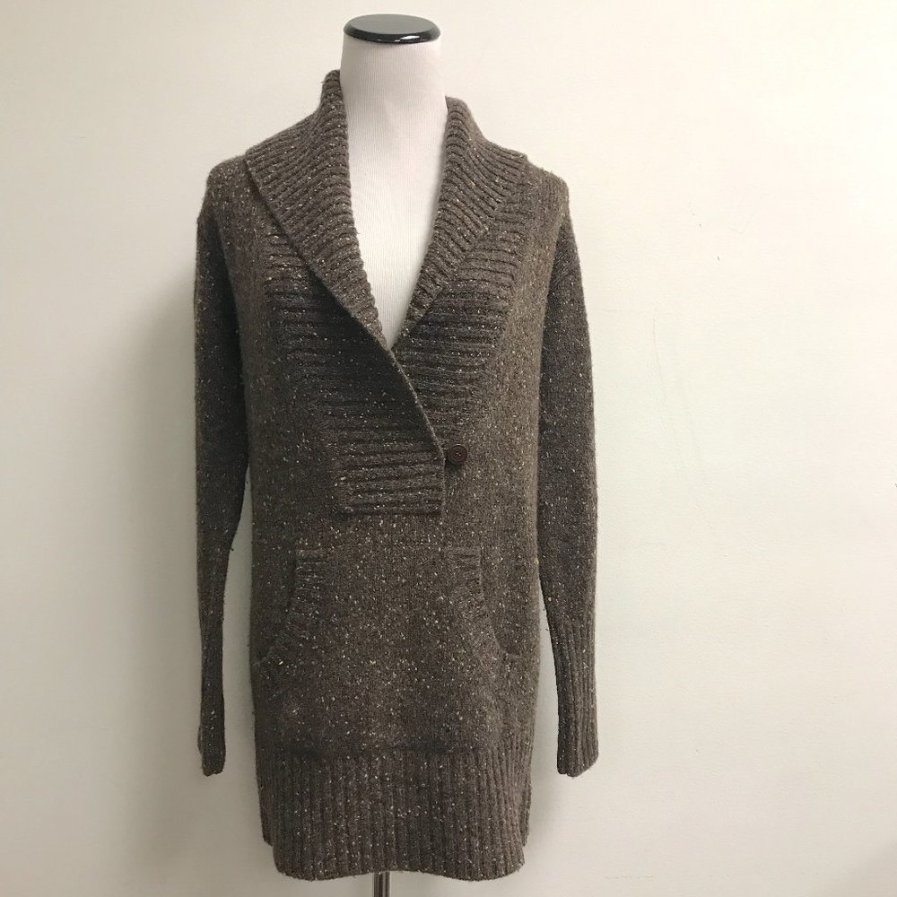 Vince Brown tweed cashmere shawl pullover long sweater pouch pocket S